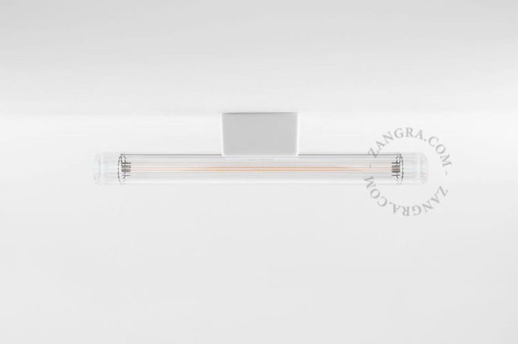 Lampenfassung aus weißem Porzellan mit Leuchtstofflampe, klares geripptes Glas – Zangra