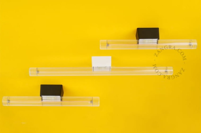 Czarny metalowa oprawka CRYSTAL ze świetlówką, szkło przezroczyste żebrowane - Zangra