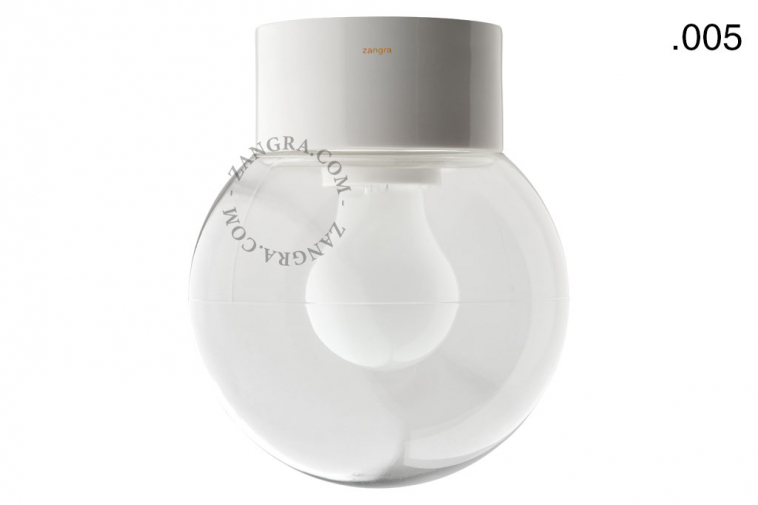 Lampa łazienkowa porcelanowa  klosz 005 przezroczyste szkło. - Zangra