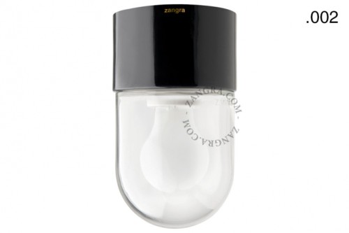 Wodoodporna lampa porcelanowa czarna klosz 002 przezroczyste szkło - Zangra