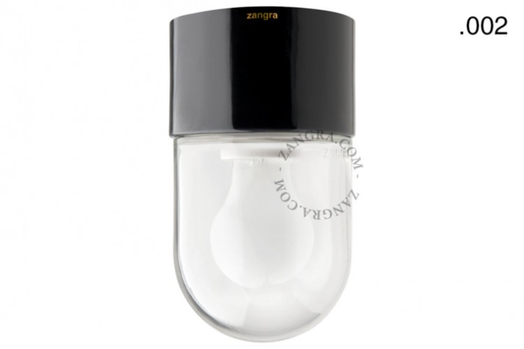 Wodoodporna lampa porcelanowa czarna klosz 002 przezroczyste szkło - Zangra