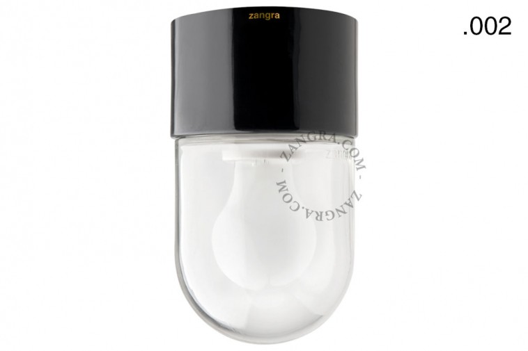 Wodoodporna lampa porcelanowa czarna klosz 002 przezroczyste szkło - Zangra