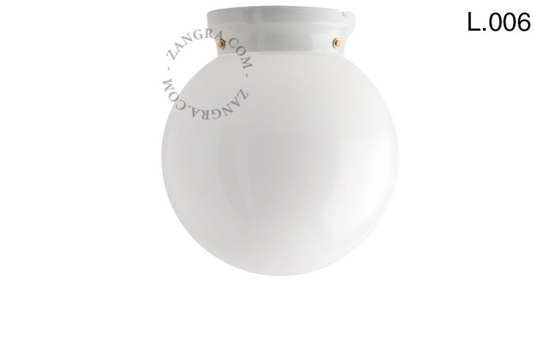 Biała lampa porcelanowa sufitowa ze szklanym kloszem, L.006 - Zangra