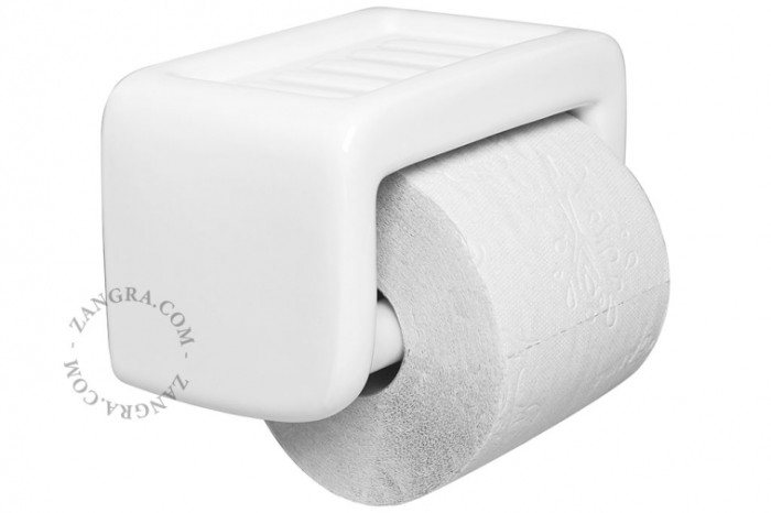 porcelanowy uchwyt na papier toaletowy z mydelniczką - biały - Zangra