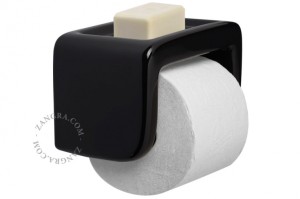 porcelanowy uchwyt na papier toaletowy z mydelniczką - czarny- Zangra