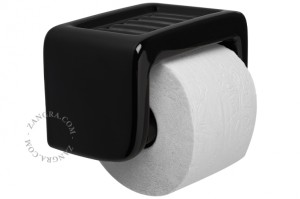 porcelanowy uchwyt na papier toaletowy z mydelniczką - czarny- Zangra