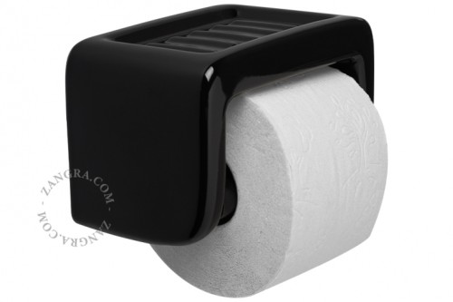 porcelanowy uchwyt na papier toaletowy z mydelniczką - czarny- Zangra