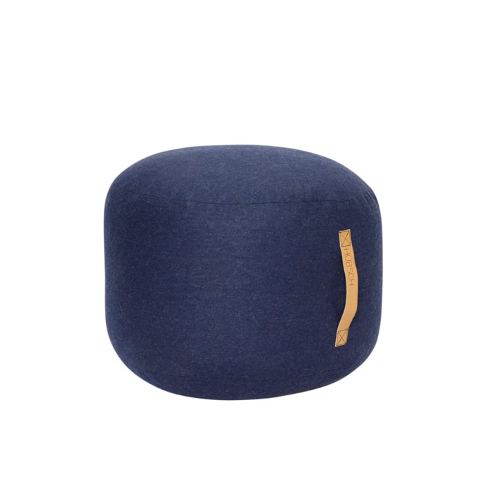 Pufa STRAP ROUND SMALL,jodełkowy wzór, niebieska -