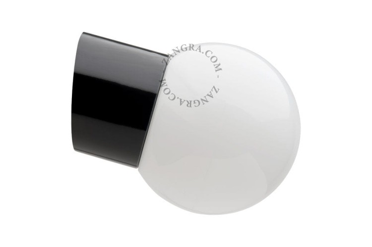 Lampa ścienna, porcelana, czarna, klosz 003  szkło opal - Zangra