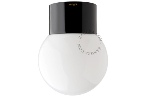 Wodoodporna lampa porcelanowa czarna klosz 003 opal szkło - Zangra