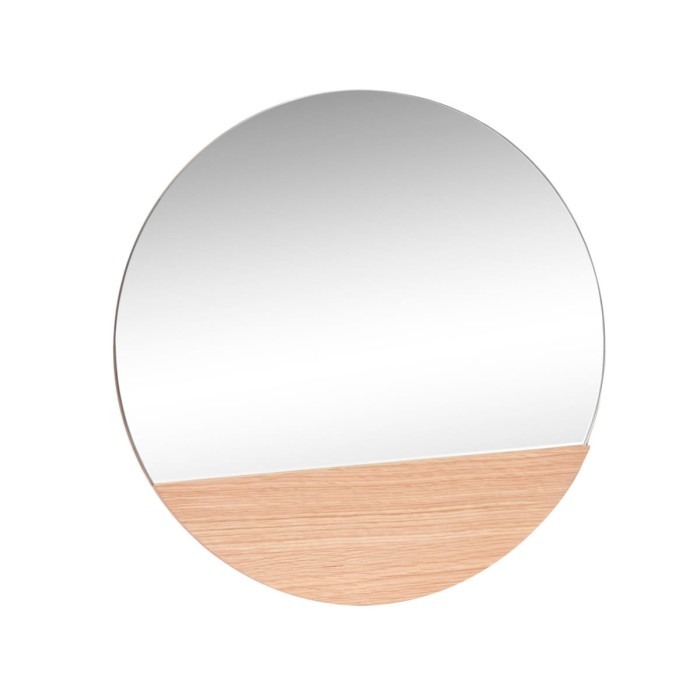 Okrągłe lustro z drewnianym elementem - Hübsch